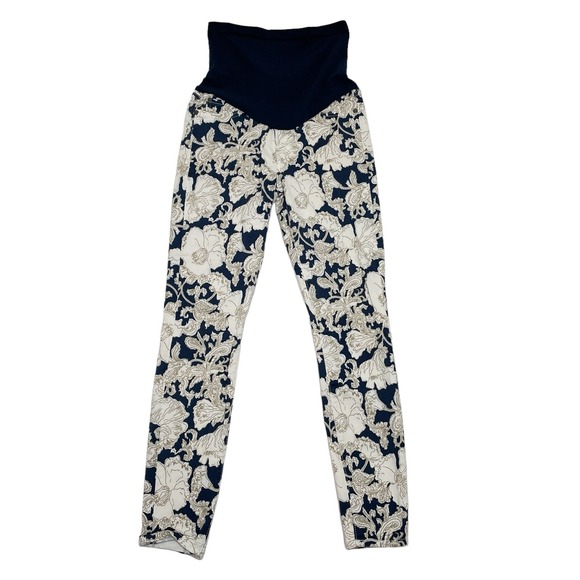 7 For All Mankind Maternity Jean Size 27 Blue Floral Secret Fit Belly Skinny Fit - Picture 1 of 9